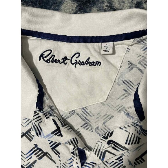 Robert Graham Polo Shirt Mens Extra Large White Blue Geometric Pattern Classic - Picture 3 of 5